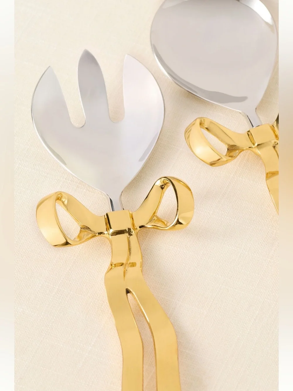 Anthropologie Benedita Stainless Steel Bow Serve Set Silver Gold NEW